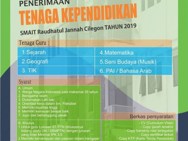 Penerimaan Guru SMA Islam Terpadu Raudhatul Jannah Cilegon tahun 2019